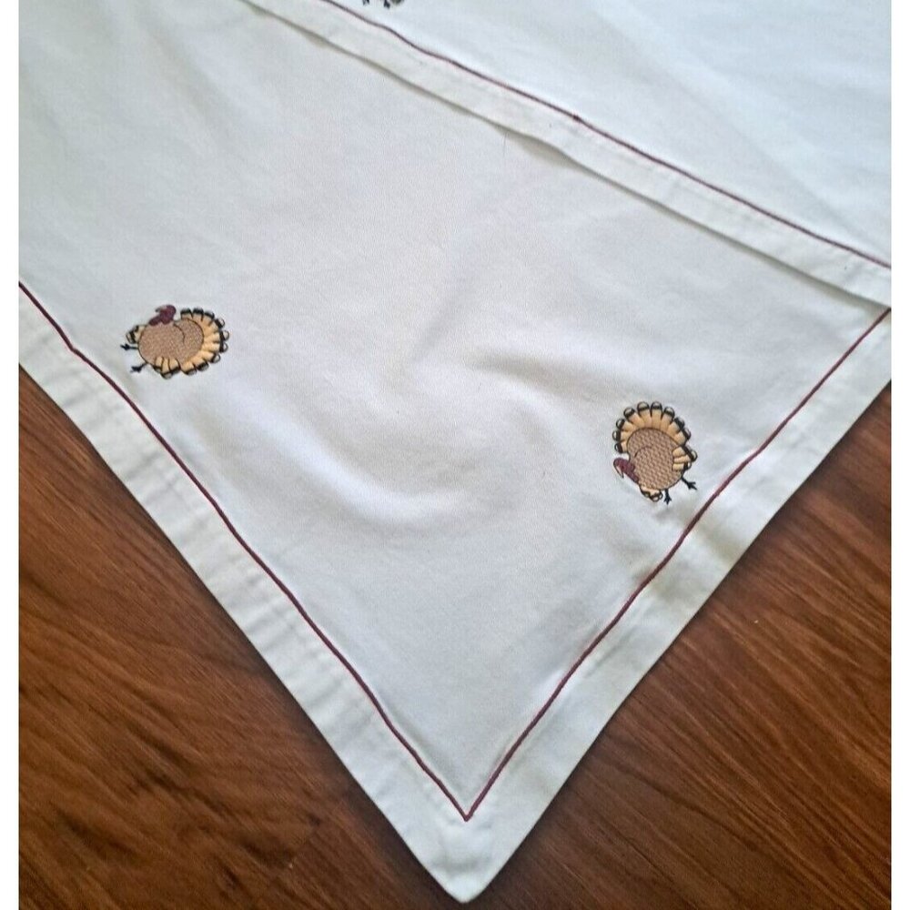 Thanksgiving Turkey Table Runner White Embroidered Festive Extra Long 16x104